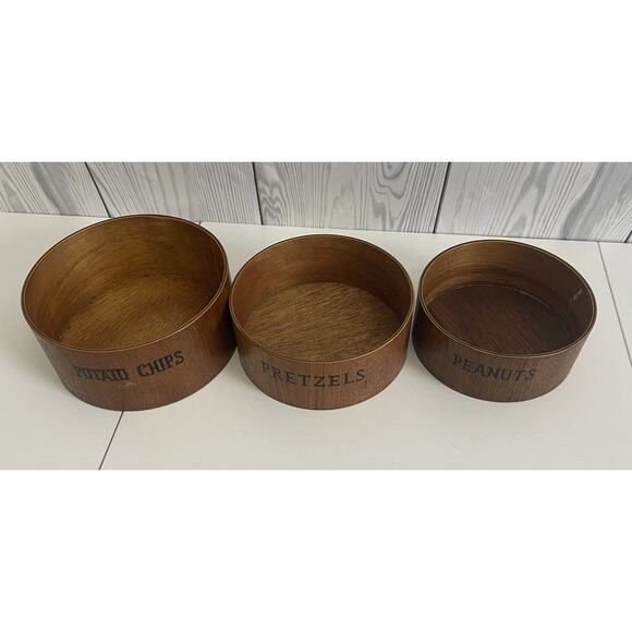 None Other - 3 Pc Nesting Snack Bowl Set Pretzels Peanuts Chips Mid Century Teak Wood Crest